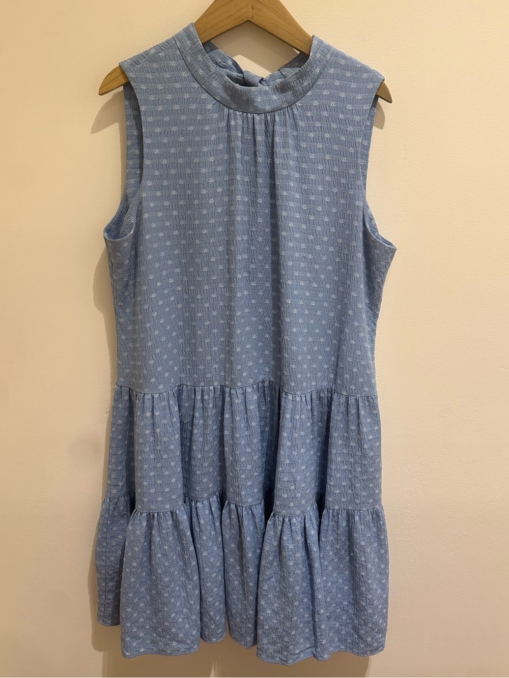 Calvin Klein Light Blue Sleeveless Tiered Dot Dress